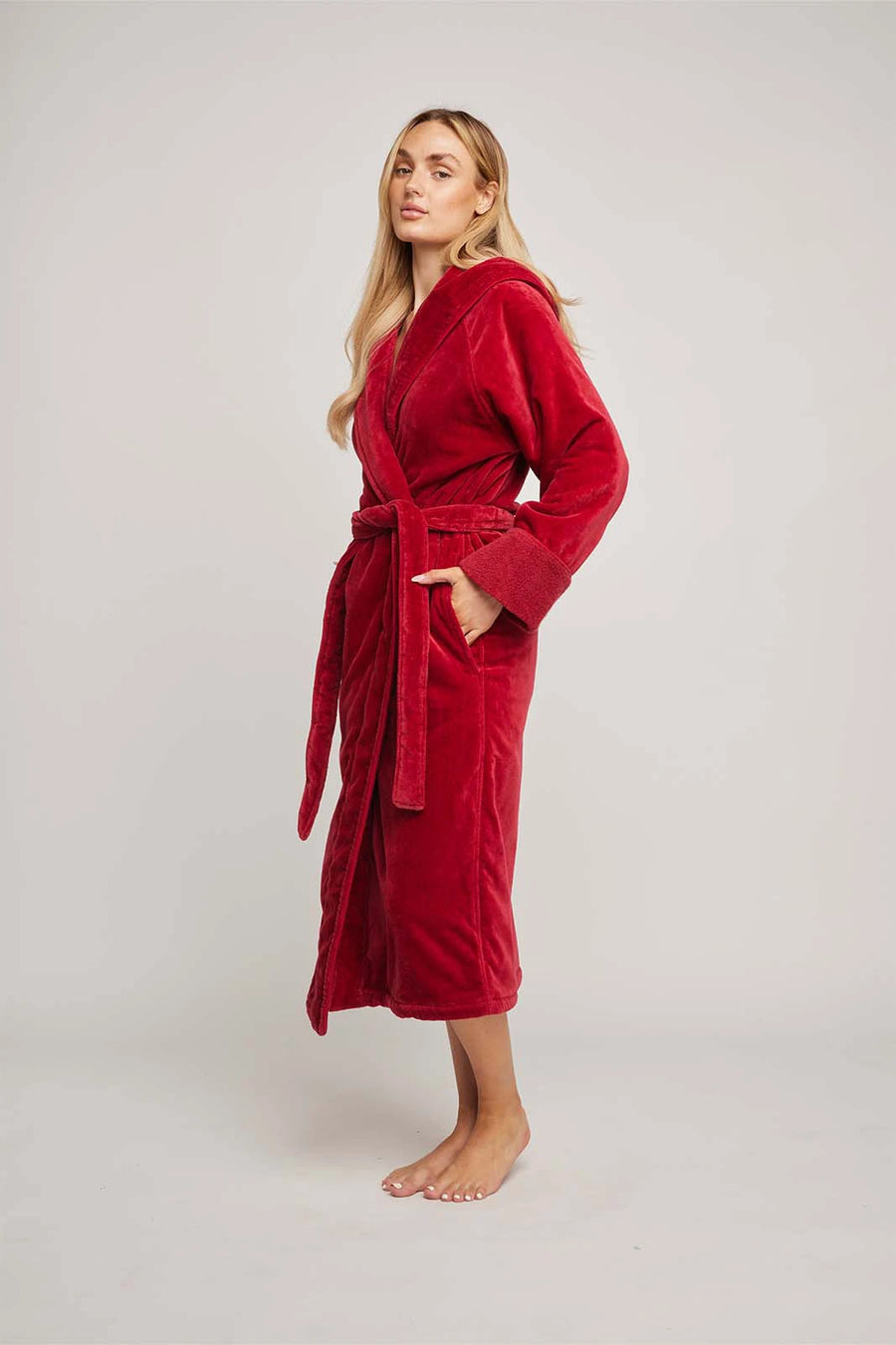 Womens Organic Hooded Robe in Chilli
